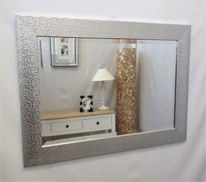 Cassandra Silver Wood Mosaic Wall Mirror Metallic Finish Bevelled Glas –  Oltons